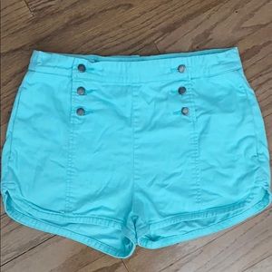 BDG high waisted teal button up shorts